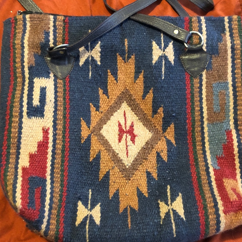 Navy and Tan Patterned Tote Bag